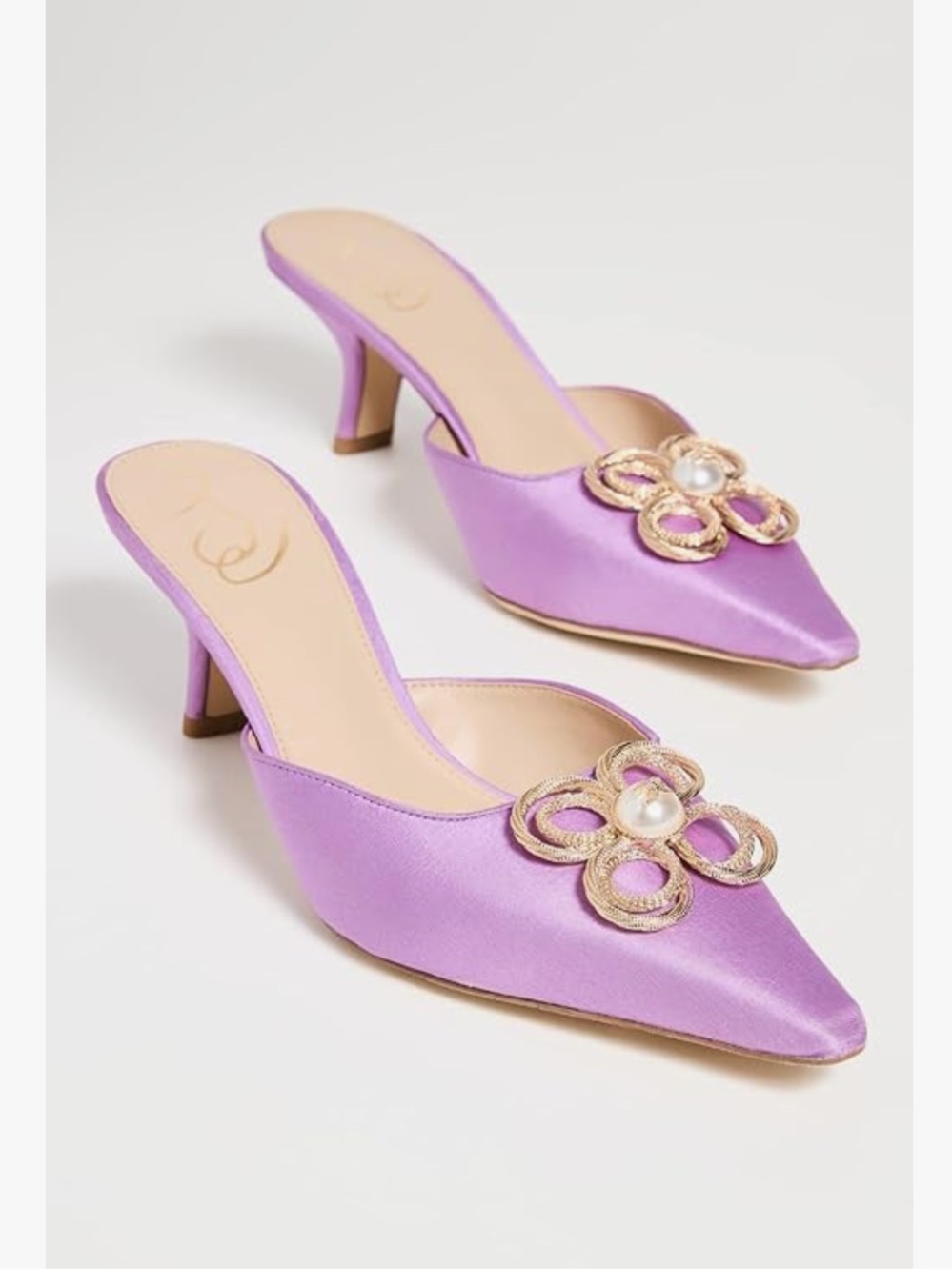Sam Edelman Satin Lilac Pointed-Toe Kitten Heel Mules